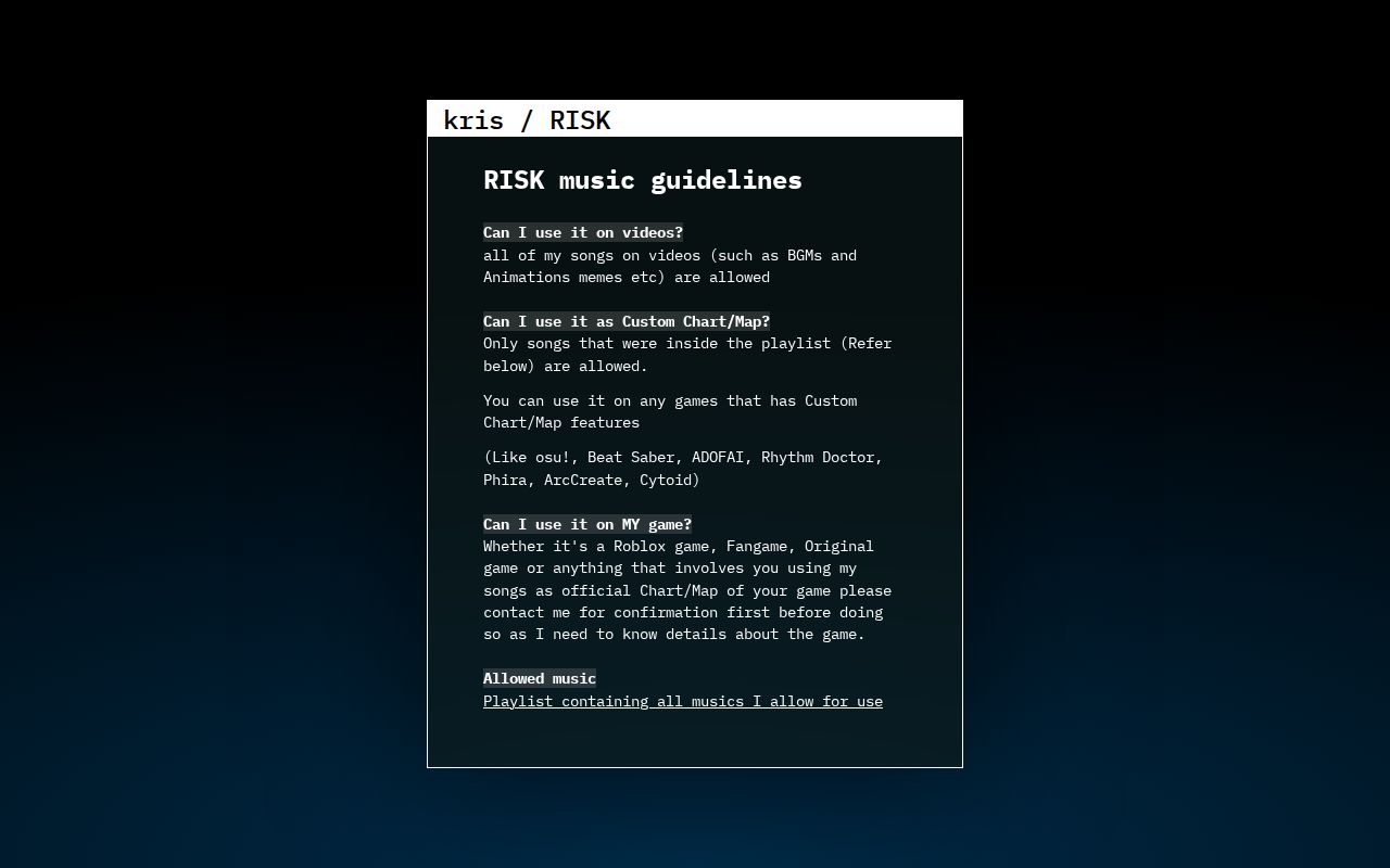 risk music guidelines